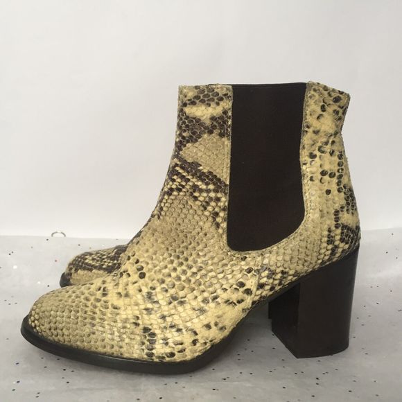 TBA To Be Announced Brown Beige Snakeskin Embossed Heeled Chelsea Boot Size 7 - Picture 8 of 10